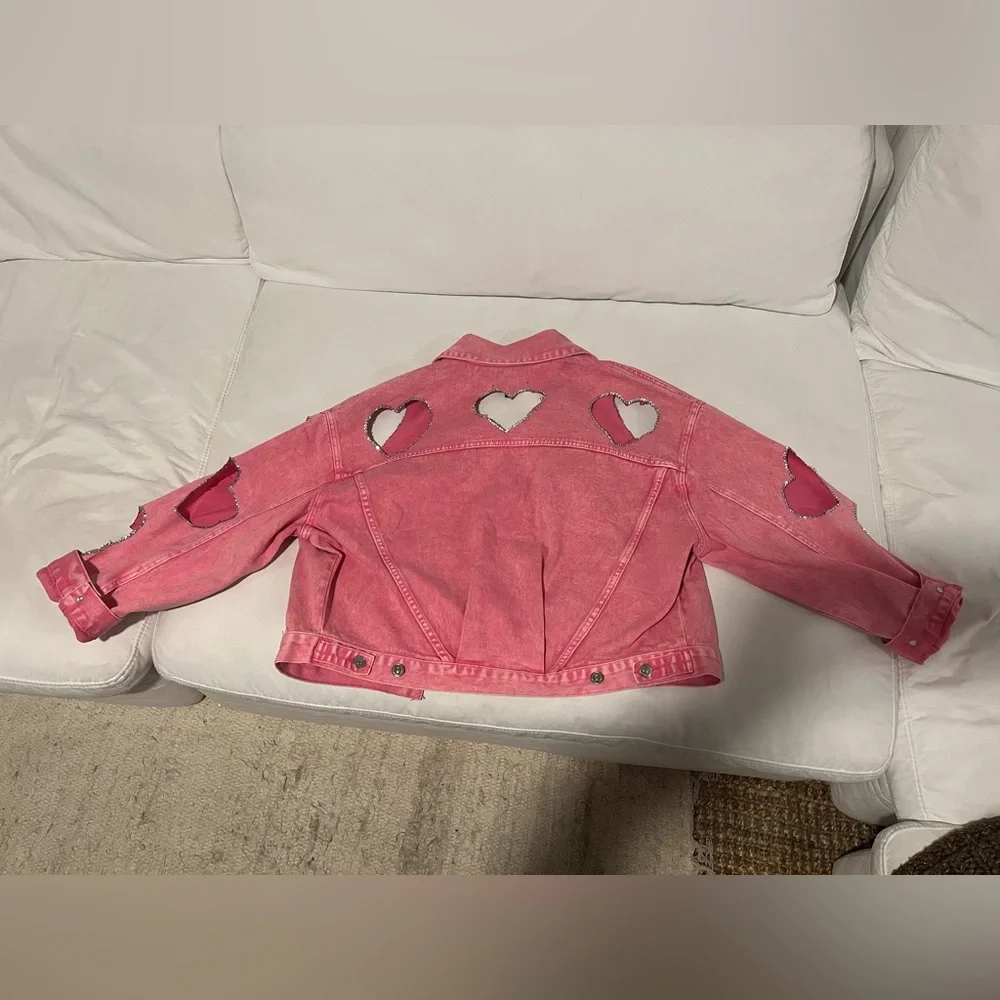 HANDMADE Pink Denim Rhinestone Jacket - Picture 3 of 3